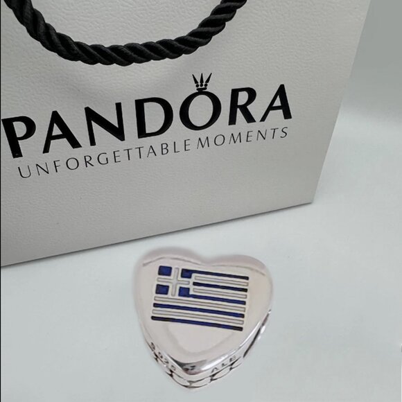 Pandora Jewelry - Pandora Greece Flag Charm I Love Greece Heart Charm Bead S925 Silver Pendant